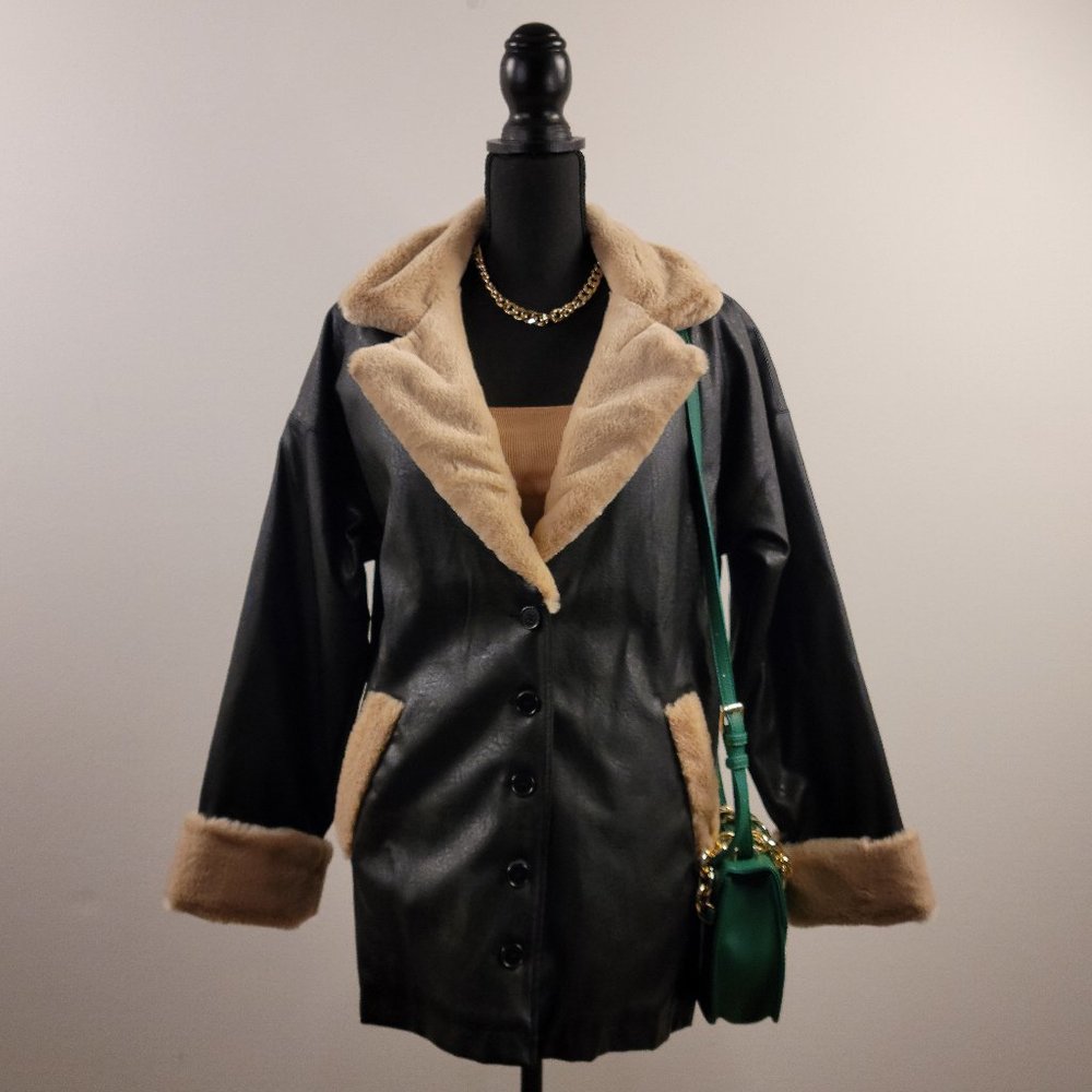 Fashion Nova Stronger Than Yesterday Faux Leather Coat - Black/Combo XS